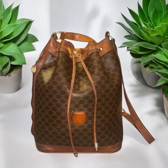 Celine Handbags - CELINE Drawstring Macadam Bucket Bag - Vintage/Authentic